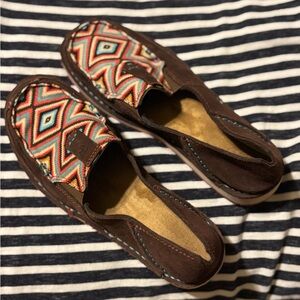 Ariat Red and Orange Slip-Ons with Colorful Pattern